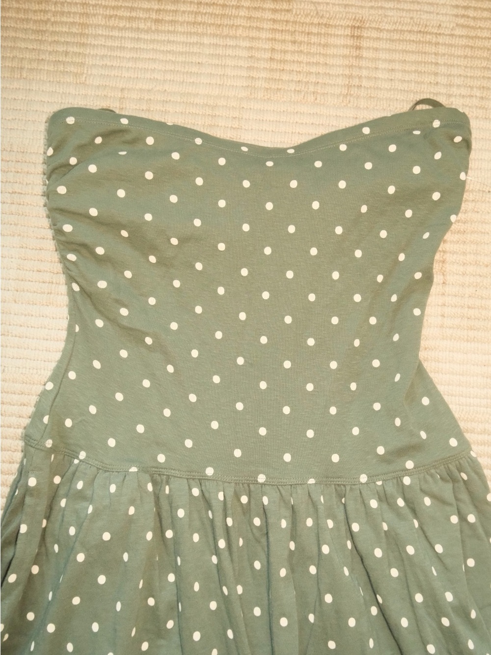 American Eagle Outfitters Strapless Forest Green Polka Dot Midi Dress - Picture 5 of 10